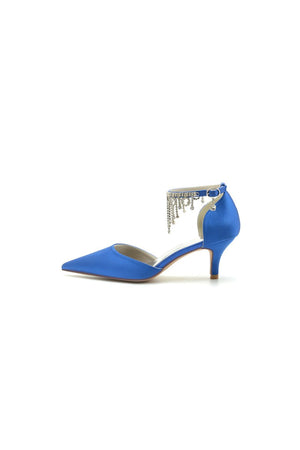 Pointed Toe Ankle Strap Party Shoes with Rhinestone - KissProm