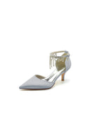 Pointed Toe Ankle Strap Party Shoes with Rhinestone - KissProm