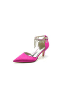 Pointed Toe Ankle Strap Party Shoes with Rhinestone - KissProm
