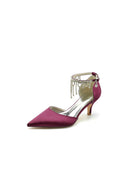 Pointed Toe Ankle Strap Party Shoes with Rhinestone - KissProm