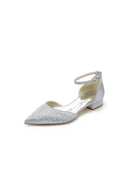 Pointed Toe Beaded Ankle Strap Buckle Kitten Heels - KissProm