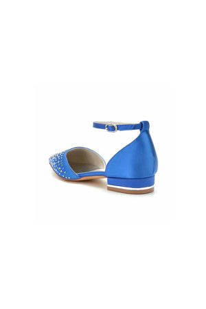 Pointed Toe Beaded Ankle Strap Buckle Kitten Heels - KissProm