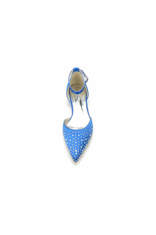 Pointed Toe Beaded Ankle Strap Buckle Kitten Heels - KissProm