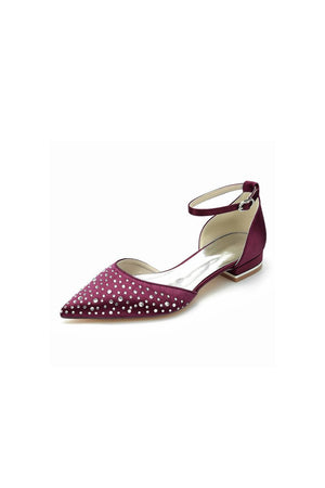 Pointed Toe Beaded Ankle Strap Buckle Kitten Heels - KissProm
