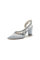 Pointed Toe Beaded Slip - on Satin Chunky Heels - KissProm