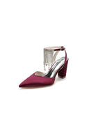 Pointed Toe Beading Tassel Satin Chunky Heels - KissProm