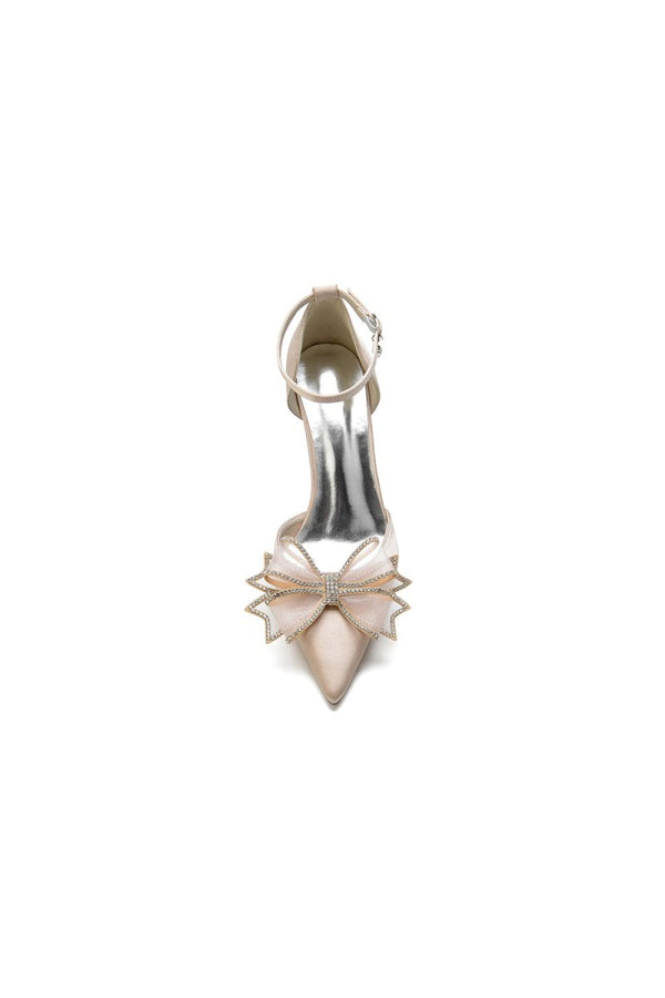 Pointed Toe Bow Stiletto Ankle Strap High Heels - KissProm