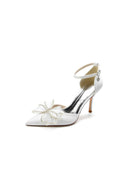 Pointed Toe Bow Stiletto Ankle Strap High Heels - KissProm