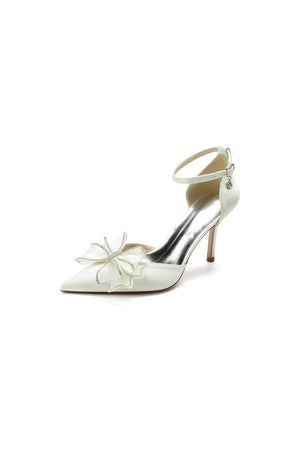 Pointed Toe Bow Stiletto Ankle Strap High Heels - KissProm