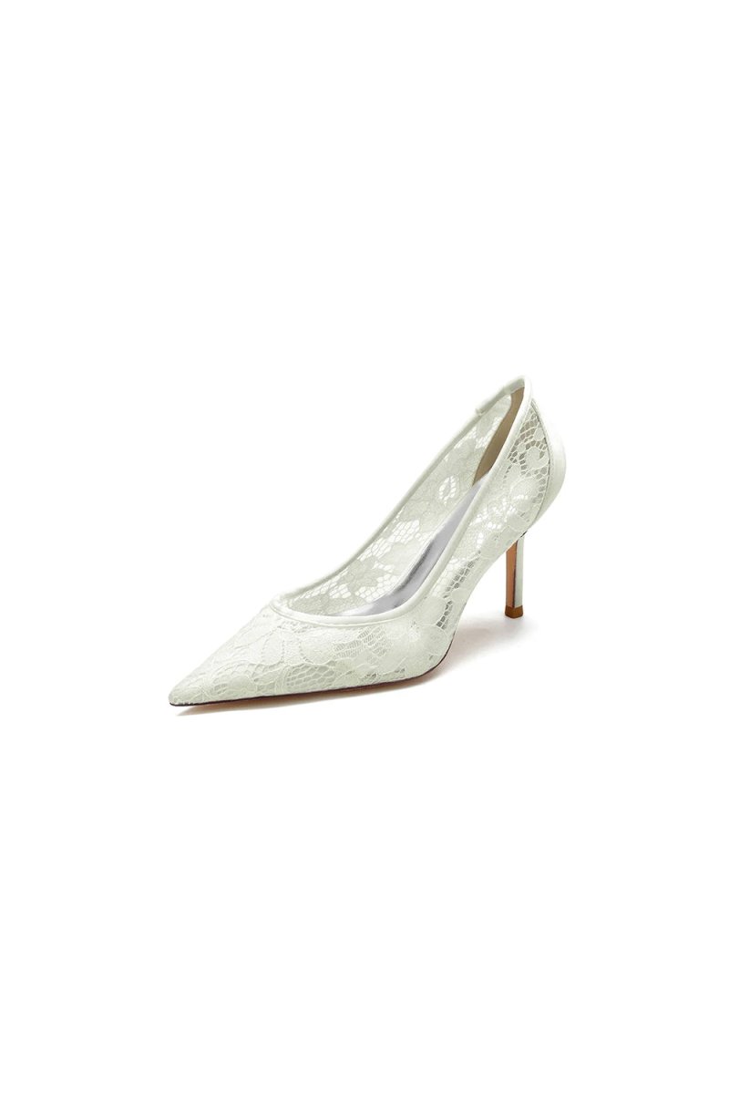 Pointed Toe Bridal Heels with Lace - KissProm