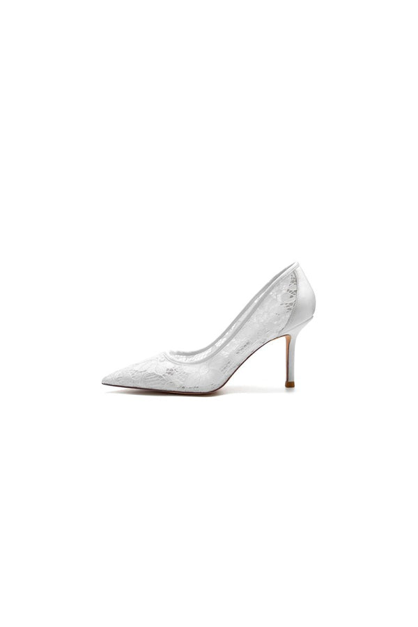 Pointed Toe Bridal Heels with Lace - KissProm