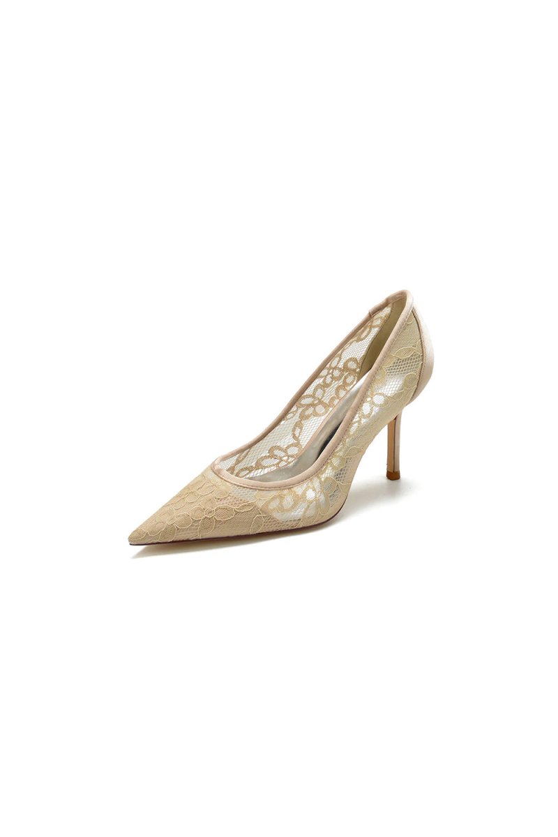 Pointed Toe Bridal Heels with Lace - KissProm