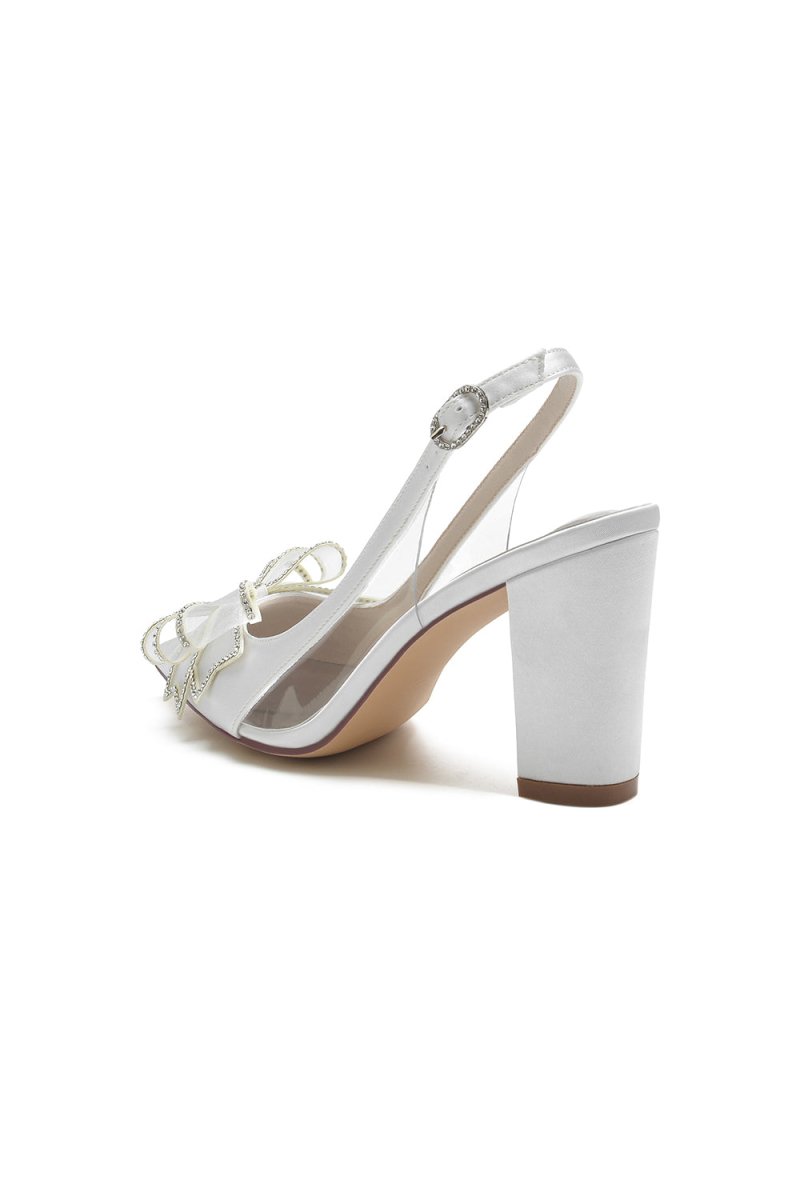 Pointed Toe Chunky Heels with Bow - KissProm