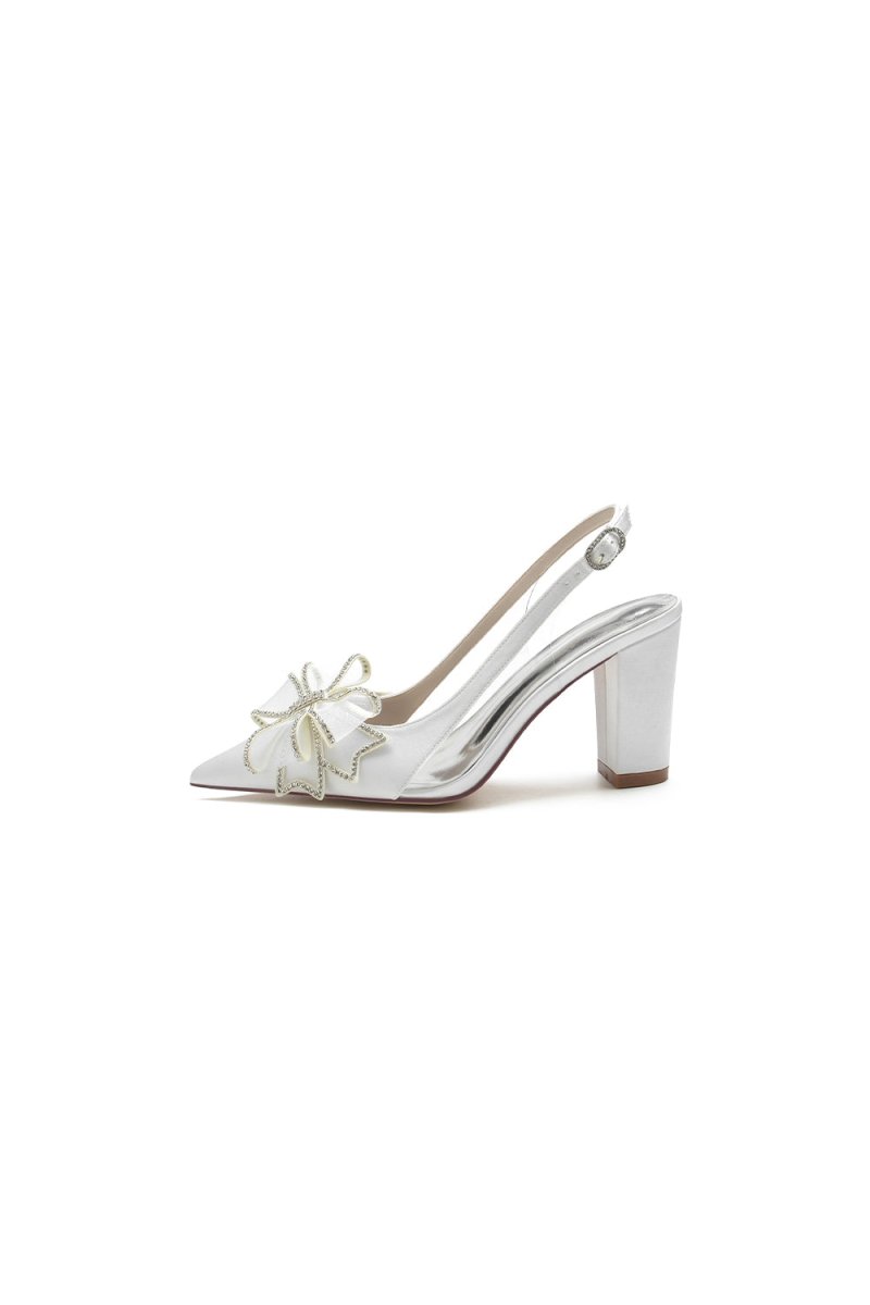 Pointed Toe Chunky Heels with Bow - KissProm