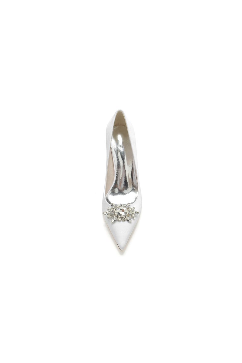 Pointed Toe Chunky Heels with Rhinestone - KissProm
