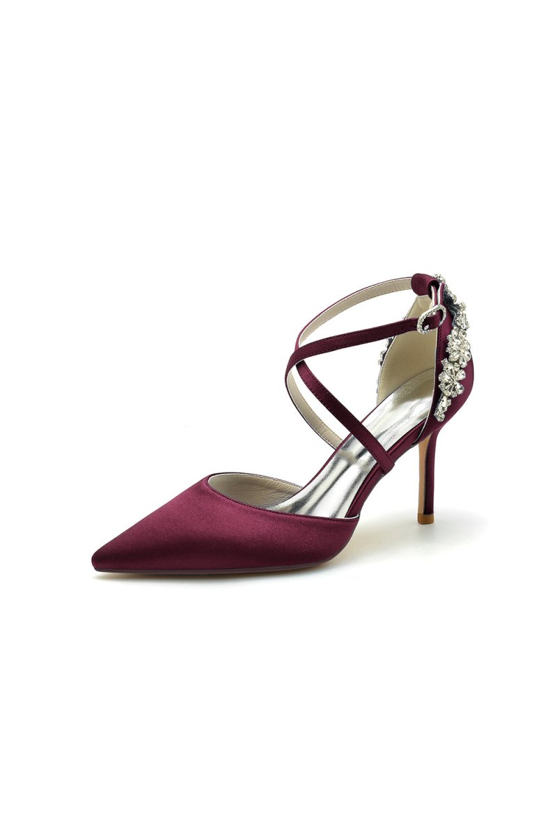Pointed Toe Cross Strap With Rhinestones Stiletto Heels - KissProm