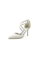 Pointed Toe Cross Strap With Rhinestones Stiletto Heels - KissProm