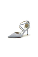 Pointed Toe Cross Strap With Rhinestones Stiletto Heels - KissProm