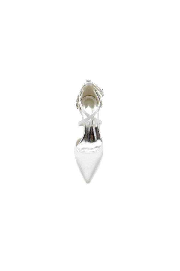 Pointed Toe Cross Strap With Rhinestones Stiletto Heels - KissProm