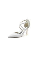 Pointed Toe Cross Strap With Rhinestones Stiletto Heels - KissProm