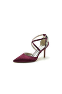 Pointed Toe Cross Strap With Rhinestones Stiletto Heels - KissProm
