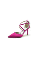 Pointed Toe Cross Strap With Rhinestones Stiletto Heels - KissProm