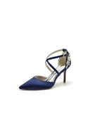 Pointed Toe Cross Strap With Rhinestones Stiletto Heels - KissProm