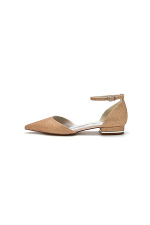 Pointed Toe Crystal Ankle Strap Low Heels - KissProm