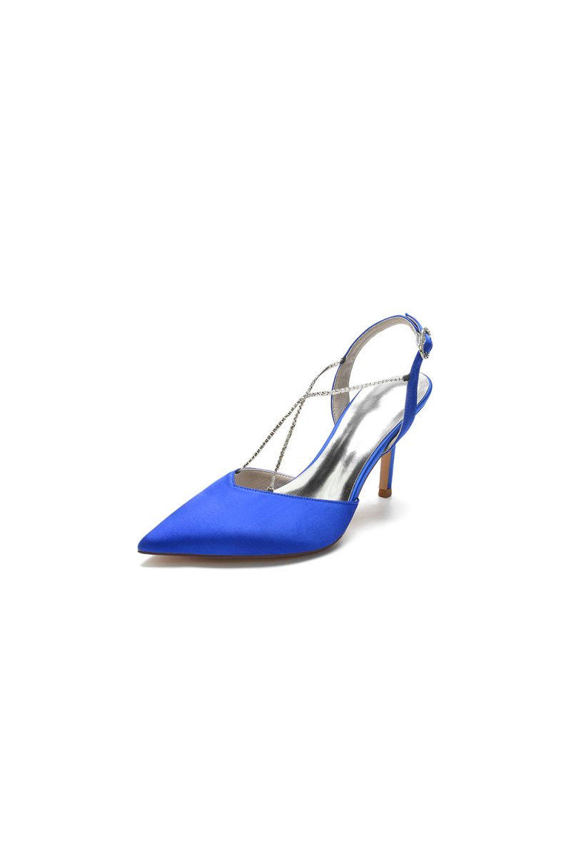 Pointed Toe Crystal Ankle Strap Stiletto Heels - KissProm