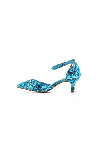 Pointed Toe Crystal Diamond Ankle Strap High Heel