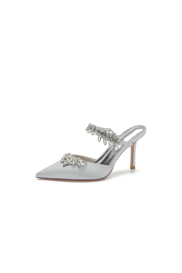 Pointed Toe Crystal Flower Strap Stiletto Heel - KissProm