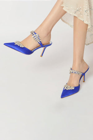 Pointed Toe Crystal Flower Strap Stiletto Heel - KissProm
