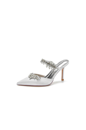 Pointed Toe Crystal Flower Strap Stiletto Heel - KissProm