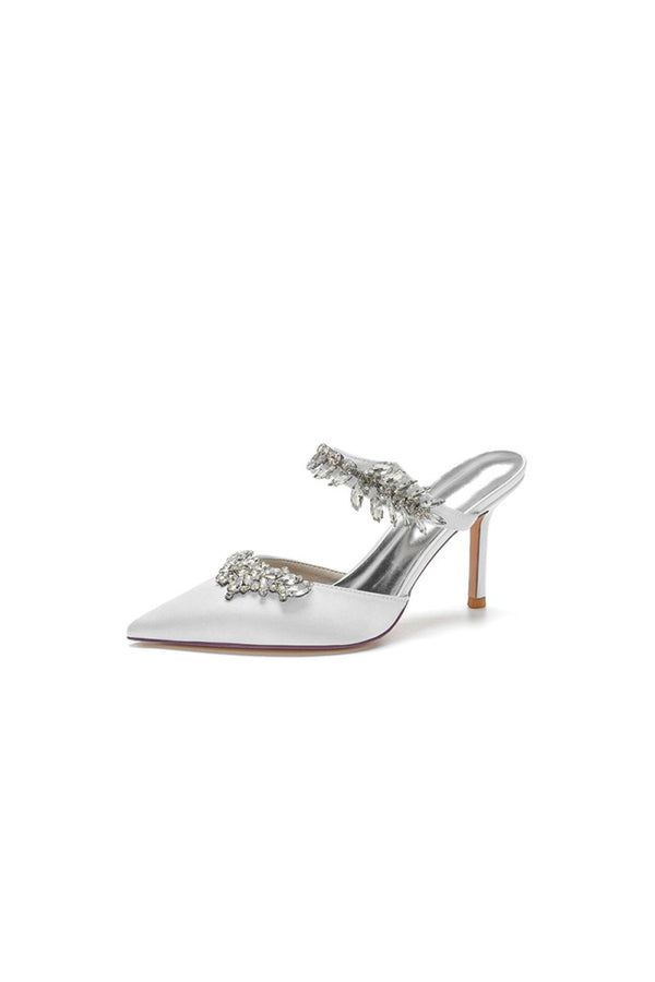 Pointed Toe Crystal Flower Strap Stiletto Heel - KissProm