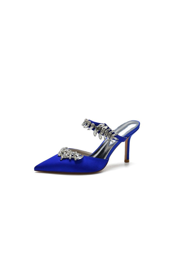 Pointed Toe Crystal Flower Strap Stiletto Heel - KissProm