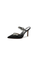 Pointed Toe Crystal Flower Strap Stiletto Heel - KissProm