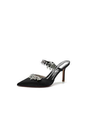 Pointed Toe Crystal Flower Strap Stiletto Heel - KissProm