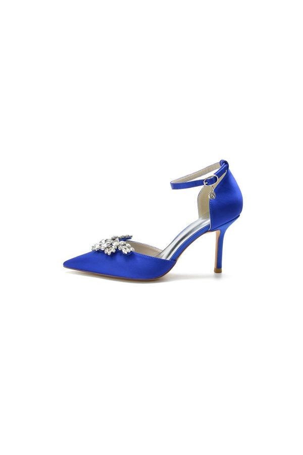 Pointed Toe Crystal Party Ankle Strap Heels Shoes - KissProm
