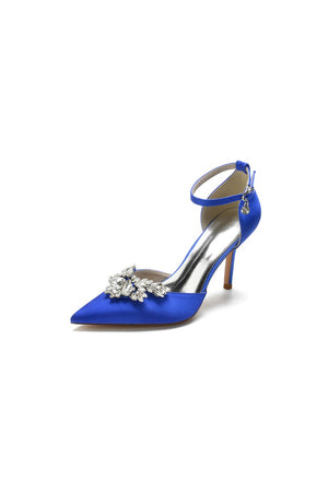 Pointed Toe Crystal Party Ankle Strap Heels Shoes - KissProm