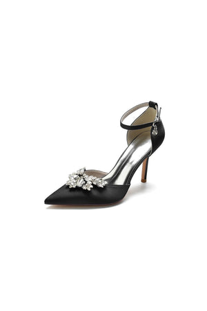 Pointed Toe Crystal Party Ankle Strap Heels Shoes - KissProm