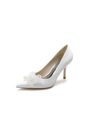 Pointed Toe Crystal & Pearl Flower Heels - KissProm