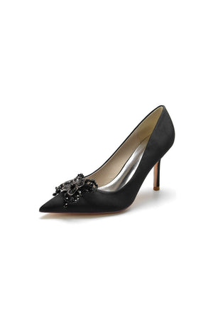 Pointed Toe Crystal & Pearl Flower Heels - KissProm