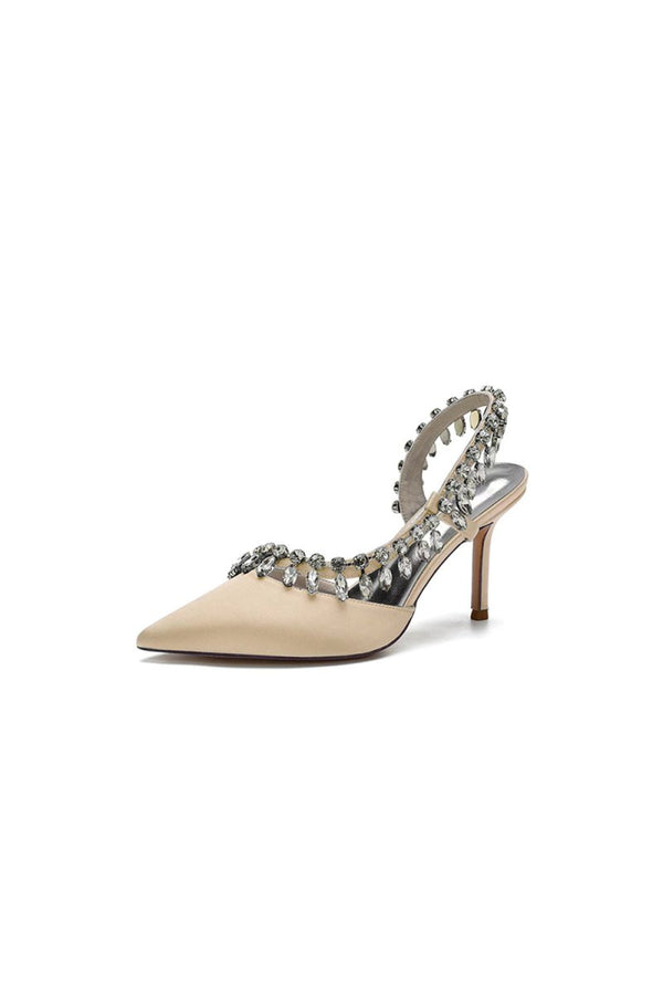 Pointed Toe Heels With Crystal Slingback Strap - KissProm