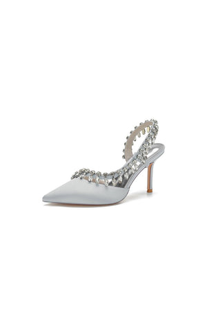 Pointed Toe Heels With Crystal Slingback Strap - KissProm