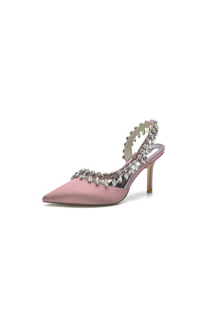 Pointed Toe Heels With Crystal Slingback Strap - KissProm