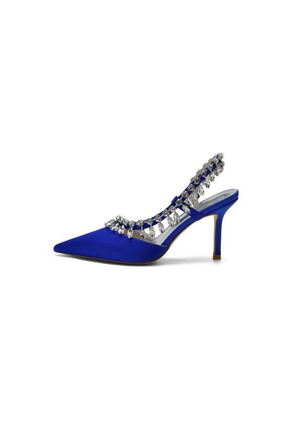 Pointed Toe Heels With Crystal Slingback Strap - KissProm