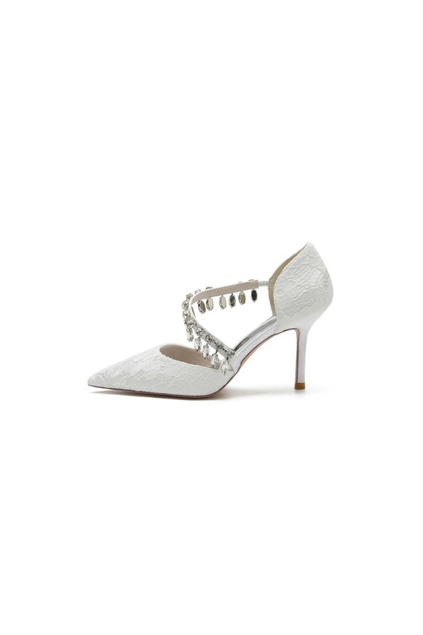 Pointed Toe Crystal Strap Heels - KissProm