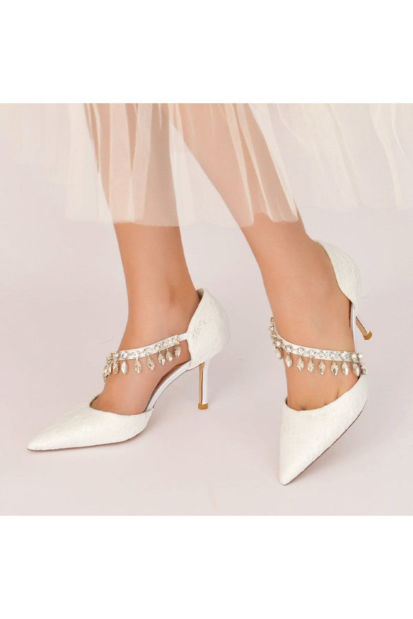 Pointed Toe Crystal Strap Heels - KissProm