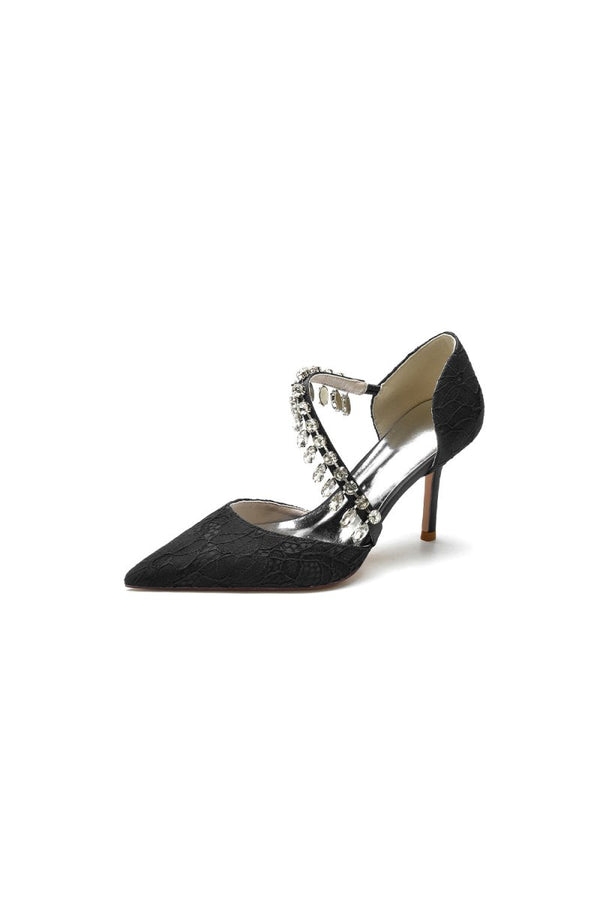 Pointed Toe Crystal Strap Heels - KissProm