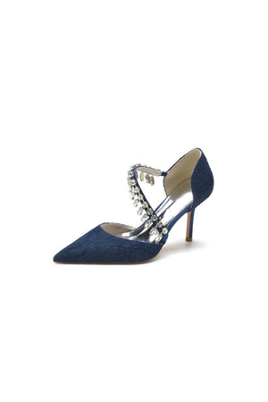 Pointed Toe Crystal Strap Heels - KissProm
